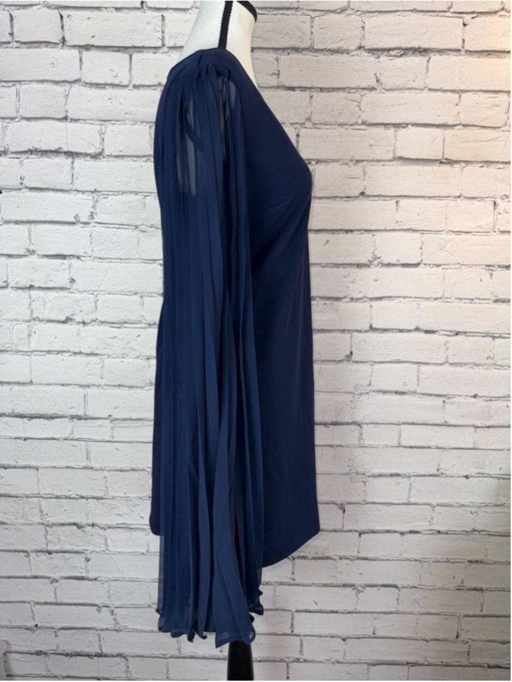 Women's Trina Turk Navy Celestina Mini Dress w/ Pleated Cape Sleeves Size 8 NEW - Picture 5 of 14
